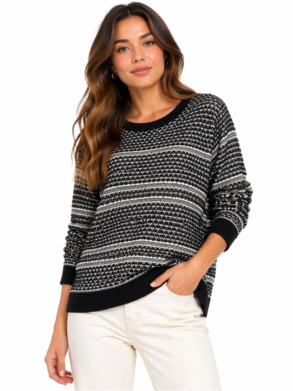 Madewell Sizeโ Medium Black and White Crewneck Sweater